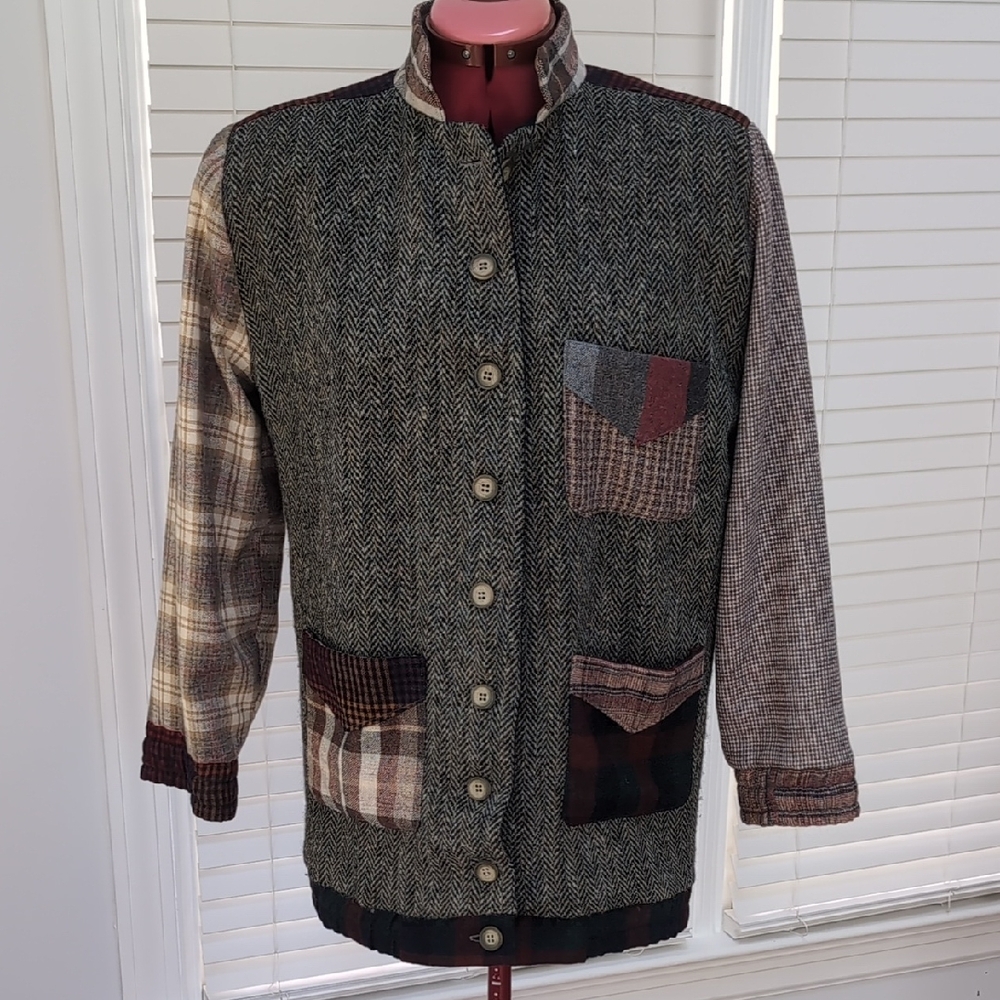 Handmade Patchwork Jacket Tweed Flannel Vintage H… - image 1